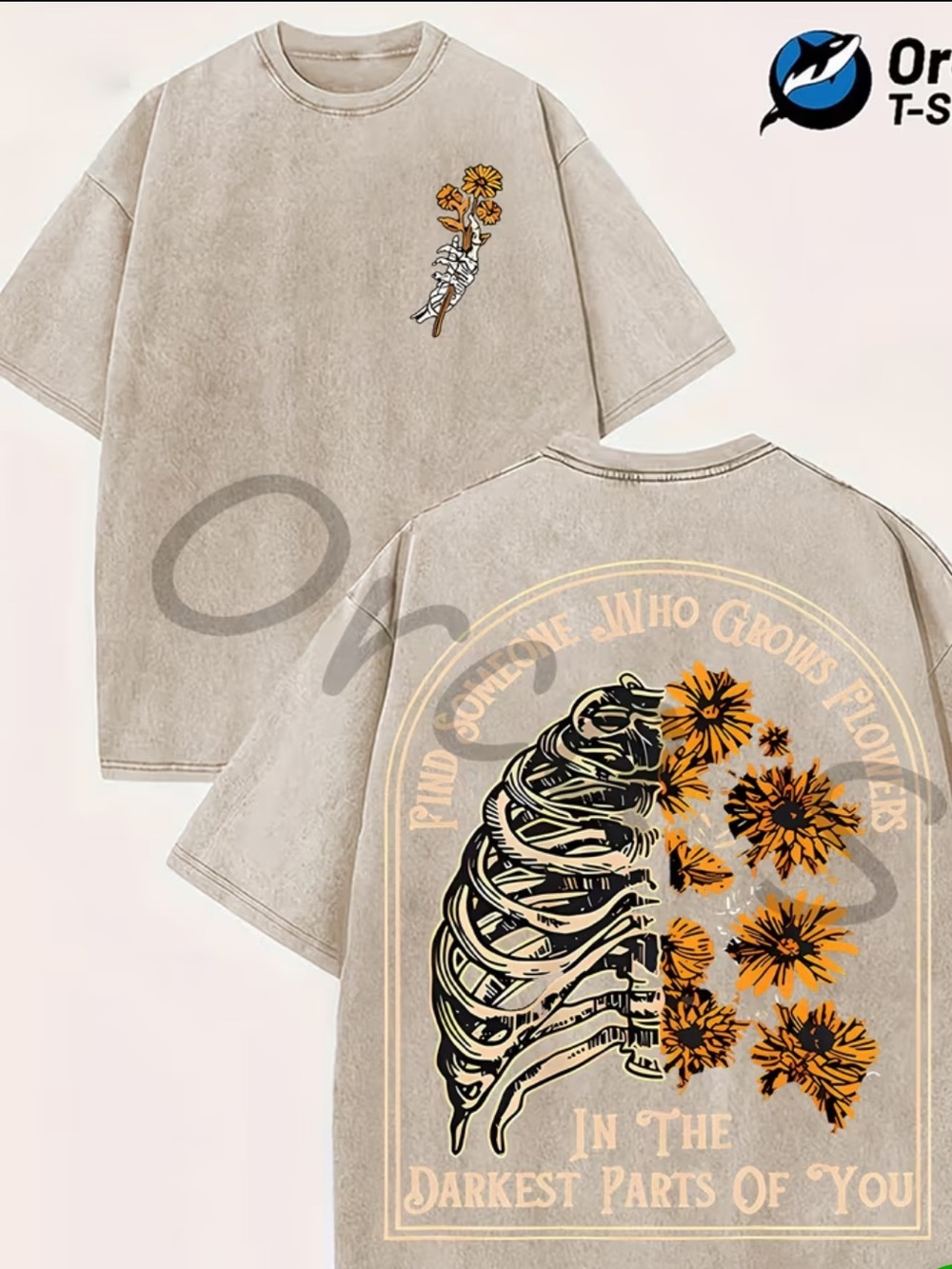 Othr Cream Apricot Graphic Tee with Floral Ribcage